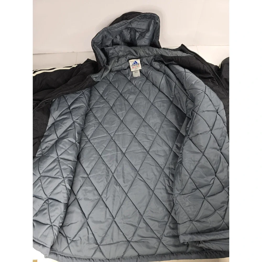 Vintage Adidas Black Gray Winter Hooded Oversized Quilted Jacket Mens Size Large